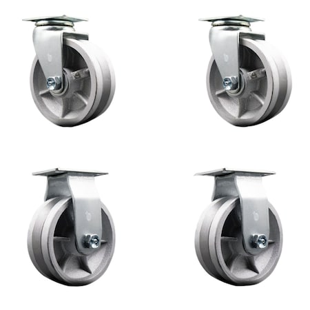 Service Caster 5'' V-Groove Semi Steel Caster Set with Bronze Bearings 2 Swivel 2 Rigid, 4PK SCC-20S520-VGBZ-2-R-2